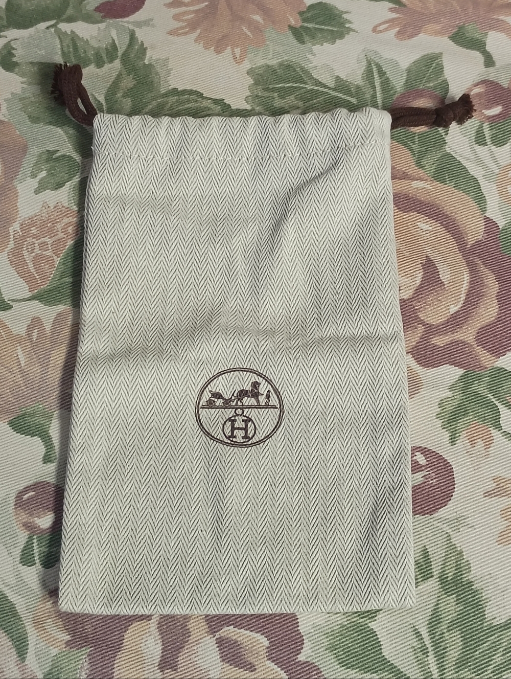 ❤️Authentic HERMES HERRINGBONE Tweed Drawstring Storage Dust Bag Size 5x 8.25"